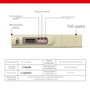 Hordozható vízminőség-ellenőrző készlet TDS tollal, elektrolizálóval és vízminőség-ellenőrző eszközzel, európai csatlakozóval