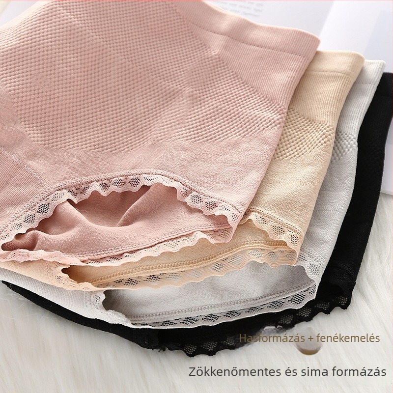 3D honeycomb mintázatú seamless női alsó, középmagas derekú, csipkés szegélyű, has- és csípőemelő