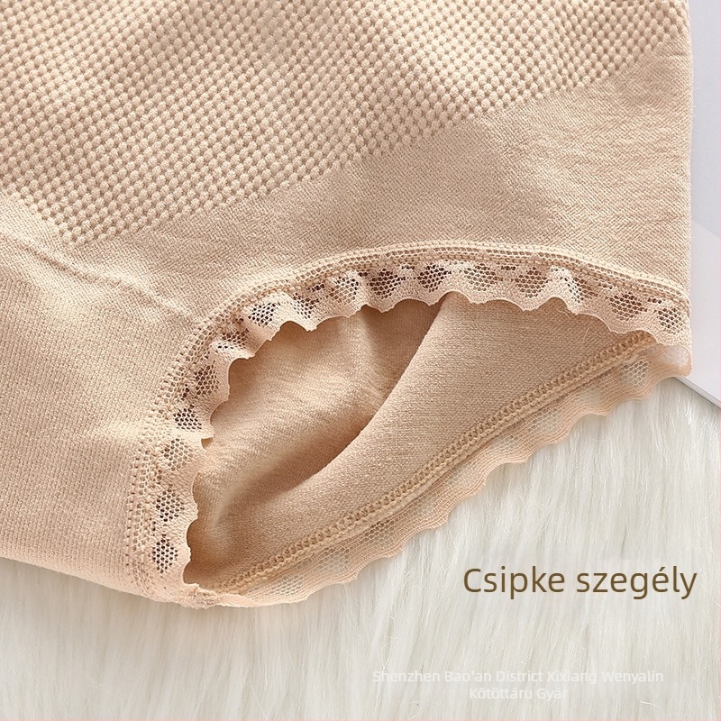 3D honeycomb mintázatú seamless női alsó, középmagas derekú, csipkés szegélyű, has- és csípőemelő