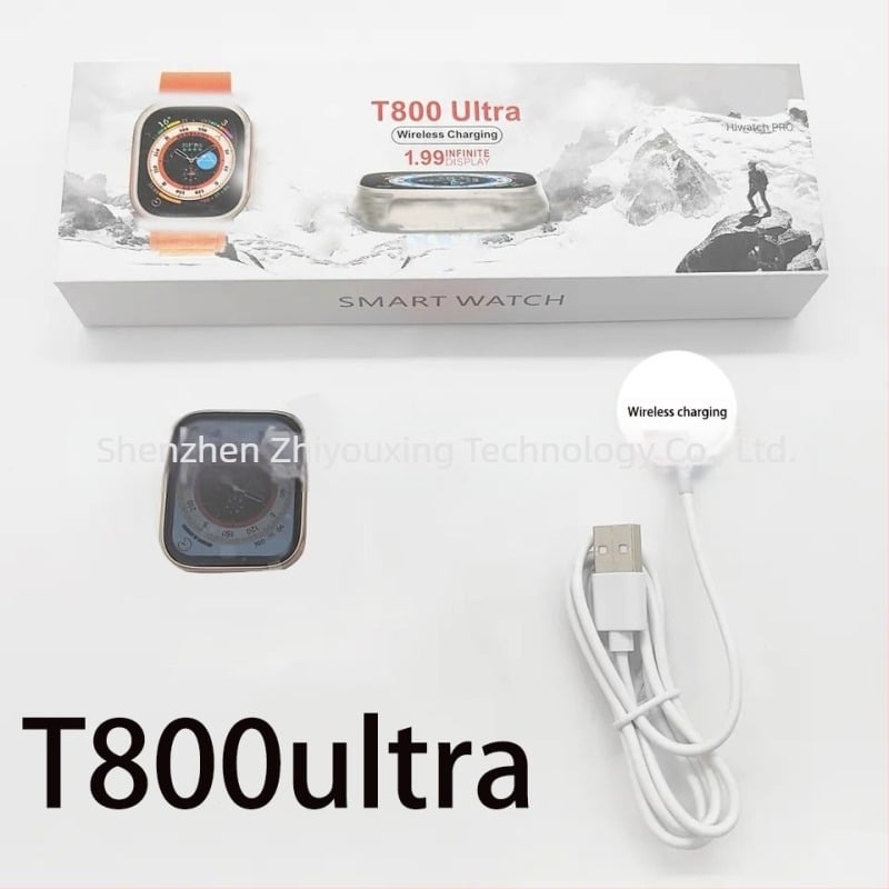 T800 Ultra okosóra, négyszögletes számlap, 44 mm, szilikon csuklópánt, többnyelvű felület, NFC, Bluetooth hívások, alvásfigyelés, vér oxigénszintjének mérése, vezeték nélküli töltés