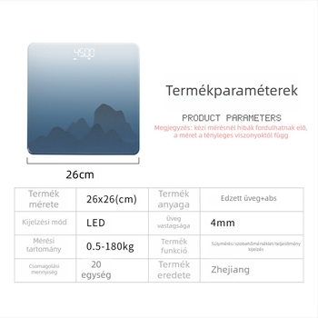 Okos kompakt testzsírmérleg otthoni használatra, pontos testsúly- és testzsír-mérés, kalória- és nedvesség-mérés, USB-töltés, edzett üveg
