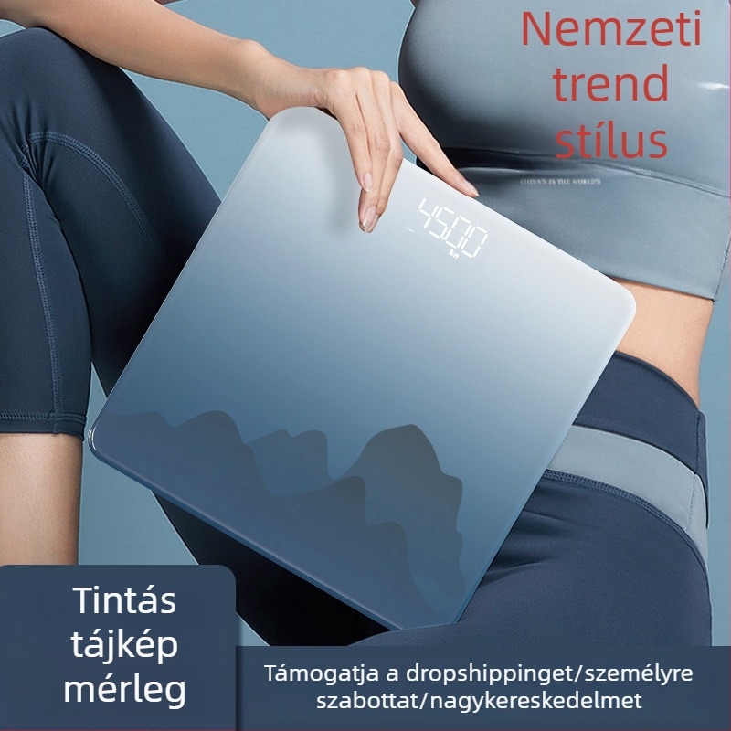 Okos kompakt testzsírmérleg otthoni használatra, pontos testsúly- és testzsír-mérés, kalória- és nedvesség-mérés, USB-töltés, edzett üveg