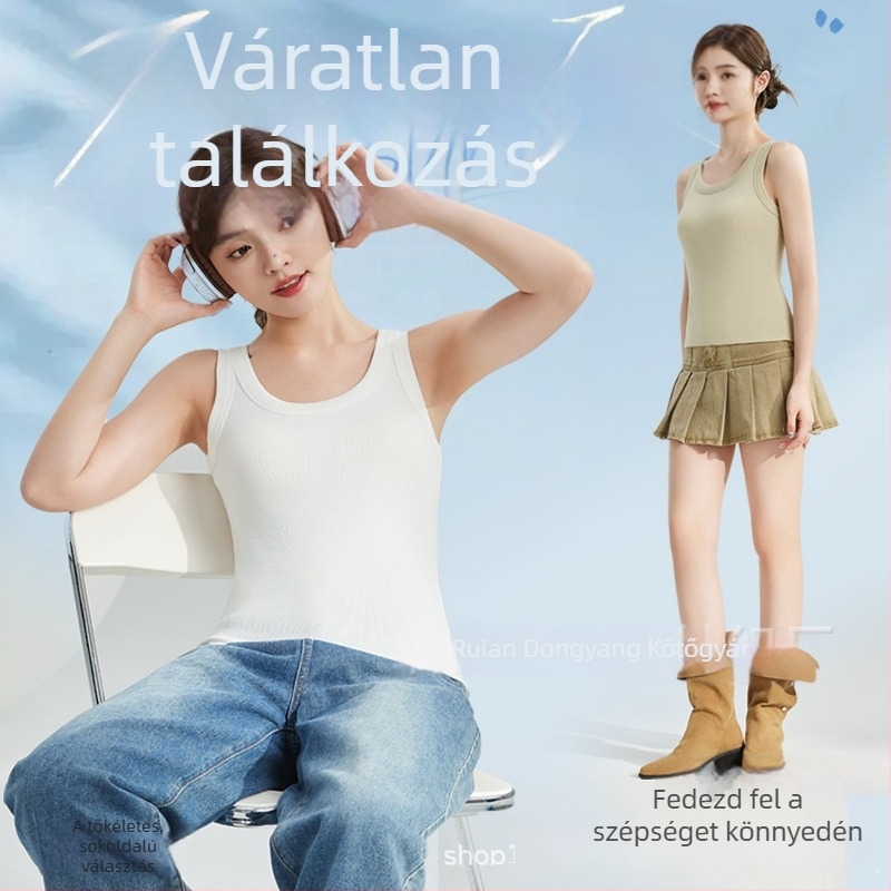 Női pamut ujjatlan felső, kerek nyakú, egyszínű, könnyű nyári alapréteg