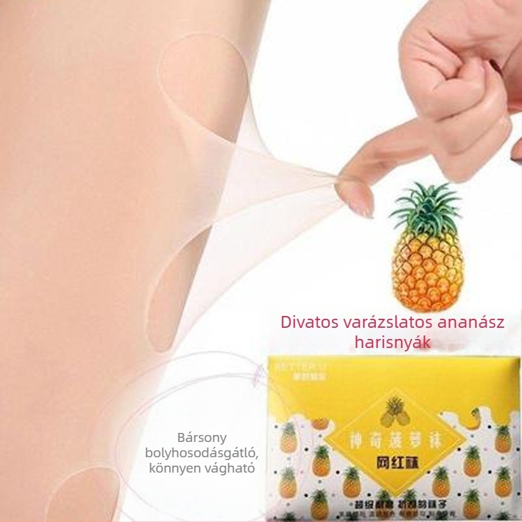 Ananász mintás női harisnyanadrág, bőrszínű, vékony, tavasz–ősz, formázó hatás, láthatatlan, csúszásmentes, izzadságot elnyelő nylon