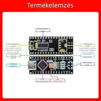 Arduino Nano fejlesztői tábla kompatibilis, továbbfejlesztett ATmega328P mikrokontrollerrel, kezdő programozáshoz tervezett panel