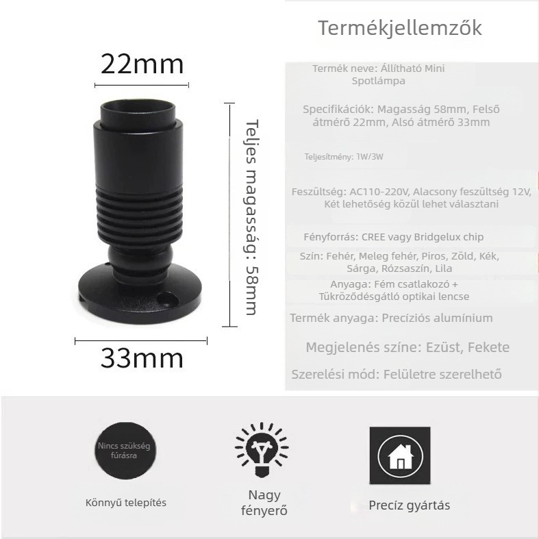 Bohao Lighting felületi szerelésű mini zoomos spotlámpa ékszer- és boros szekrényekhez