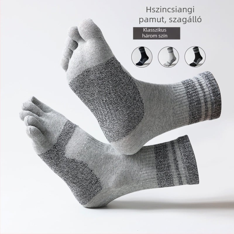 Férfiaknak szóló ötujjas pamut zokni, középmagas hosszúságú, sportos, lélegző, nedvesség-szívó, szagtalan