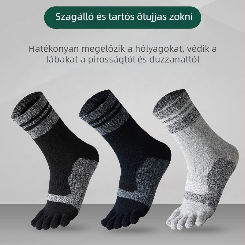 Férfiaknak szóló ötujjas pamut zokni, középmagas hosszúságú, sportos, lélegző, nedvesség-szívó, szagtalan