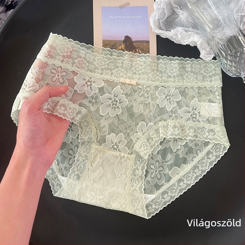 Női virágos csipkés alsó, középmagas derekú, légáteresztő, antibakteriális, pamut bélés