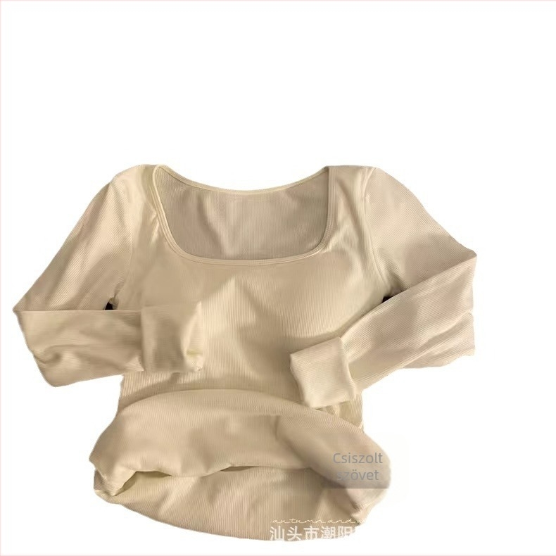 Női hosszú ujjú felső fleece bélésével, beépített melltámasz, négyszögletes nyakú, meleg őszi-téli alapréteg