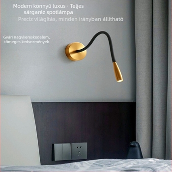 Moderne luxus LED fali lámpa rugalmas csővel és réz felülettel, ideális hálószobai olvasáshoz
