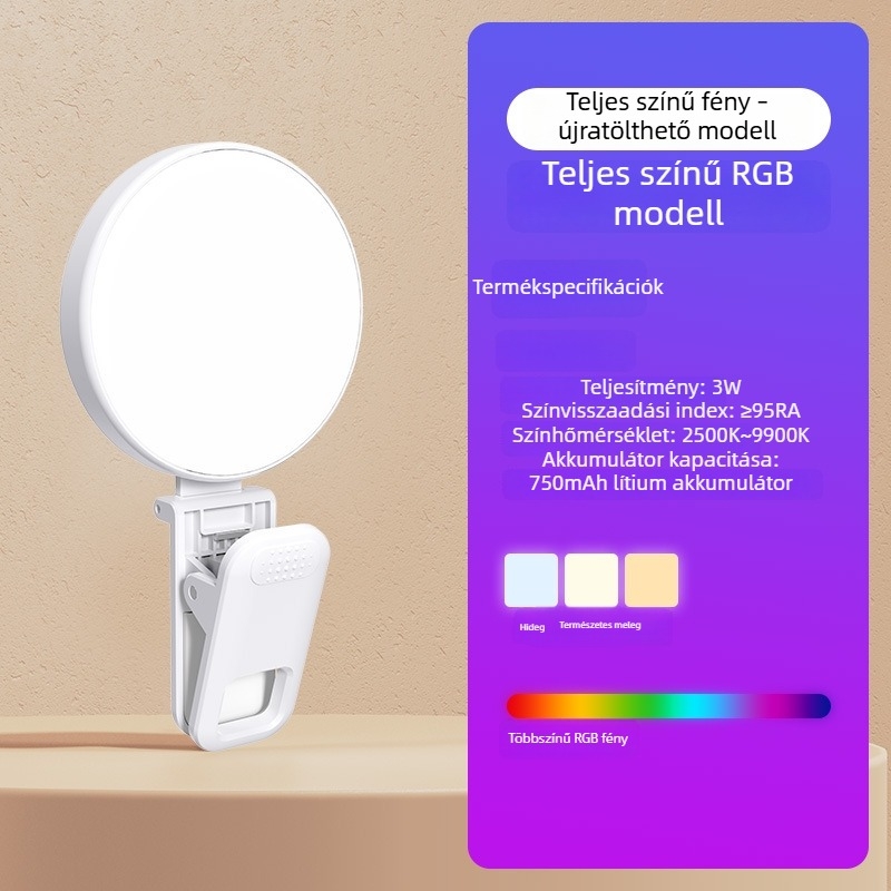 Mini RGB kitöltőfény élő közvetítéshez: számítógéphez és mobiltelefonhoz, bőr simítása és fényképezés
