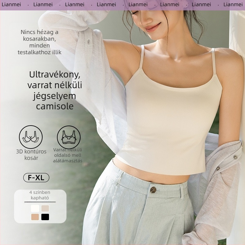 Ultra vékony, seamless nyári top Ice Silk anyagból, beépített melltartó betéttel, minimalistikus hátsó rész