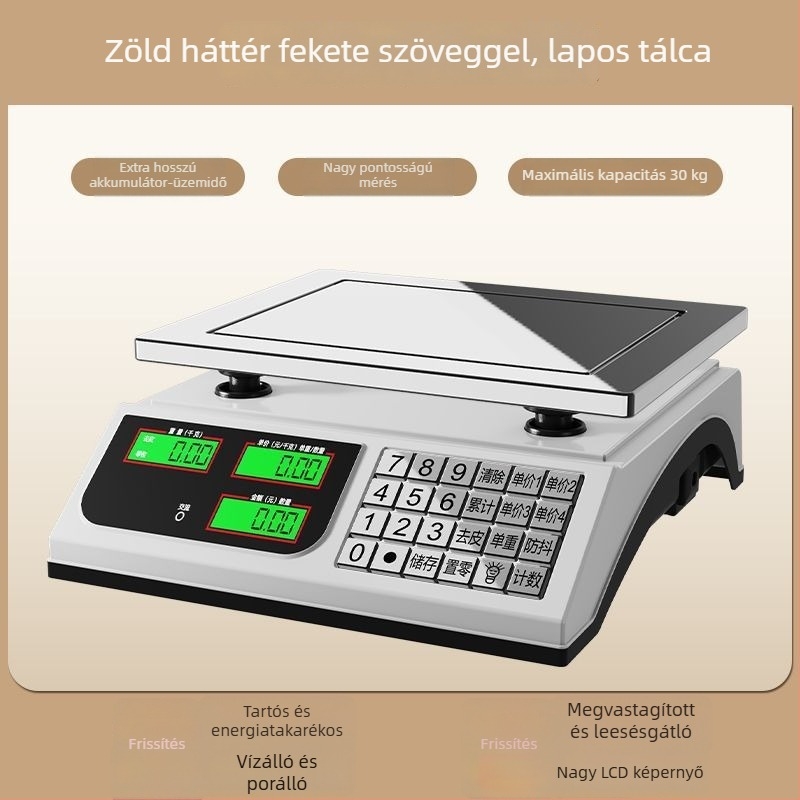 Kompakt 30 kg-os elektronikus mérleg üzleti felhasználásra, pontos konyhai mérleg zöldségüzlethez és standon történő értékesítéshez