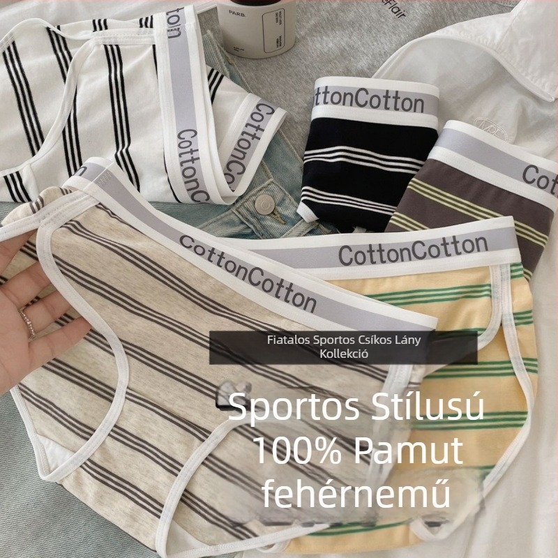 Női varrás nélküli pamut alsónadrág vízszintes csíkokkal, sportos stílus, puha és kényelmes