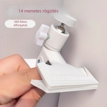 Fehér gömbfejű pan-tilt szorító, fényvillanó tartó, asztali háttérhez klip
