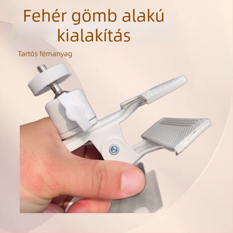 Fehér gömbfejű pan-tilt szorító, fényvillanó tartó, asztali háttérhez klip