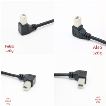 USB 2.0 nyomtató adatkábel, 90°-os hajlítás, USB-A négyzetes csatlakozó, réz árnyékolás, hossz 0.3/0.5/1 m