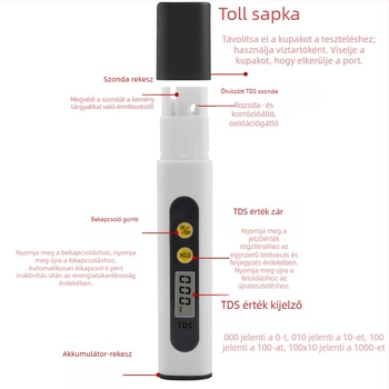 Háztartási TDS vízteszter csapvízhez – hordozható vízminőség-mérő toll (0–9990 ppm, 3V)