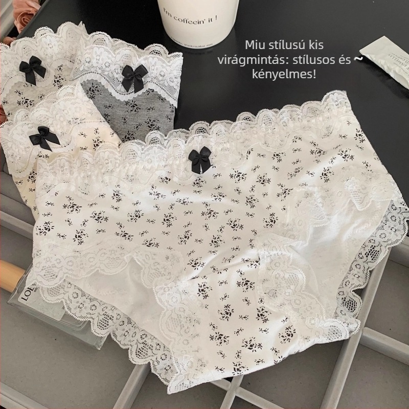 Monet-stílusú apró virágos alsónemű lányoknak, alacsony derékkal, légáteresztő, csipkés szegéllyel, új modell