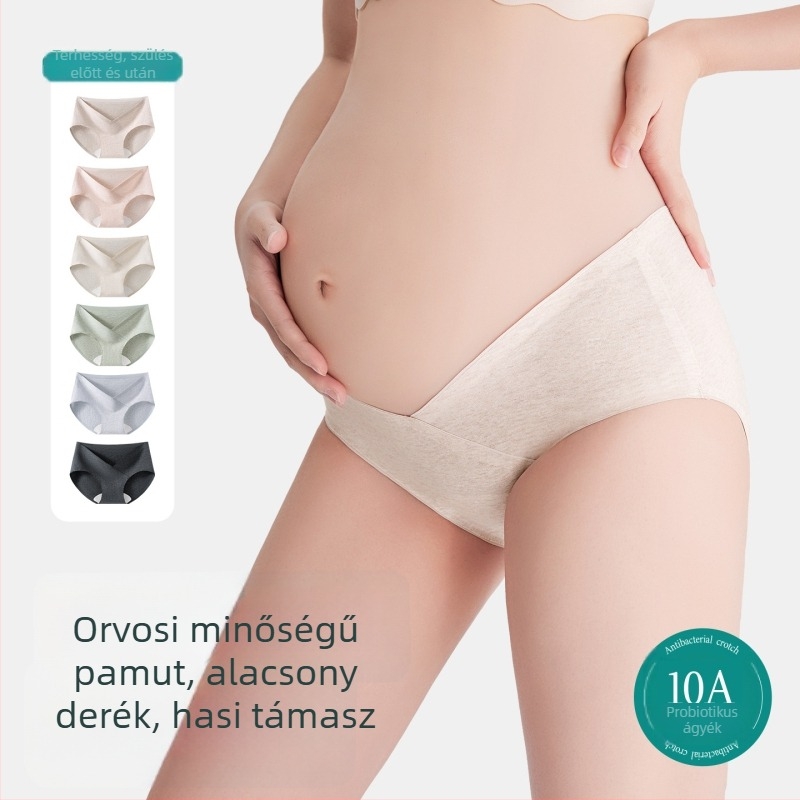 Alacsony derekú kismama bugyi 100% pamutból, antibakteriális, V-alakú has­támasz, két az egyben terhességre és szülés utáni időszakra