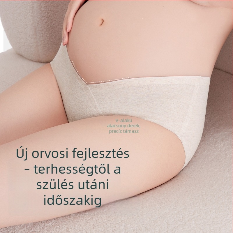 Alacsony derekú kismama bugyi 100% pamutból, antibakteriális, V-alakú has­támasz, két az egyben terhességre és szülés utáni időszakra