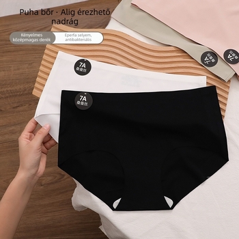 Női Ice Silk középmagasságú, varrás nélküli bugyi, puha, bőrbarát és antibakteriális, belső 7A selyem réteg