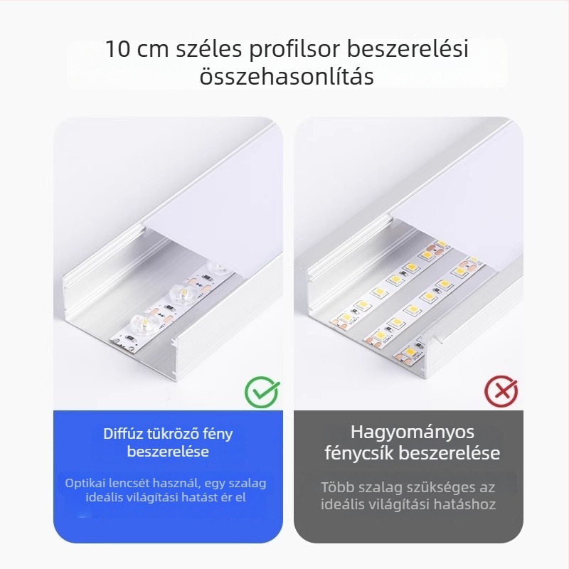 LED lineáris fénycsík diffúz optikai visszaverődéssel, 24V, önragasztó, mennyezeti lámpatestekhez lencsével