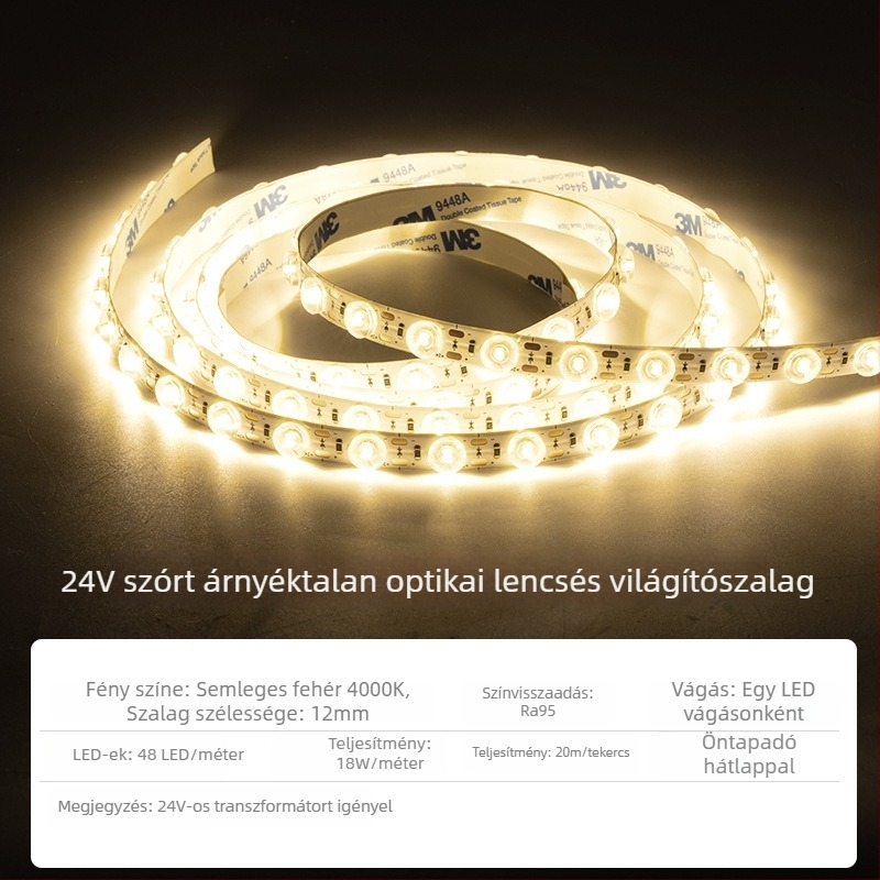 LED lineáris fénycsík diffúz optikai visszaverődéssel, 24V, önragasztó, mennyezeti lámpatestekhez lencsével