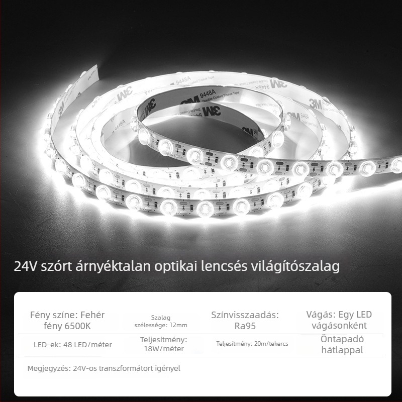 LED lineáris fénycsík diffúz optikai visszaverődéssel, 24V, önragasztó, mennyezeti lámpatestekhez lencsével