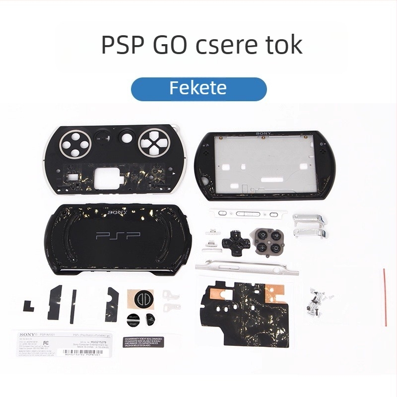 PSP Go ház csere teljes gombkészlettel, csavarokkal, kiegészítőkkel és matricákkal