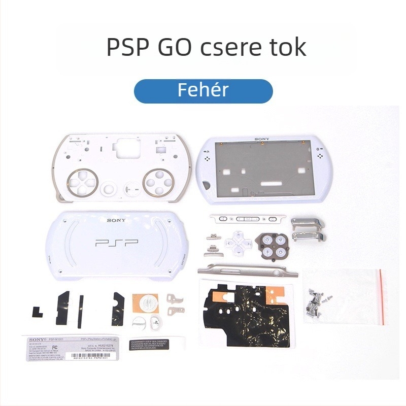 PSP Go ház csere teljes gombkészlettel, csavarokkal, kiegészítőkkel és matricákkal