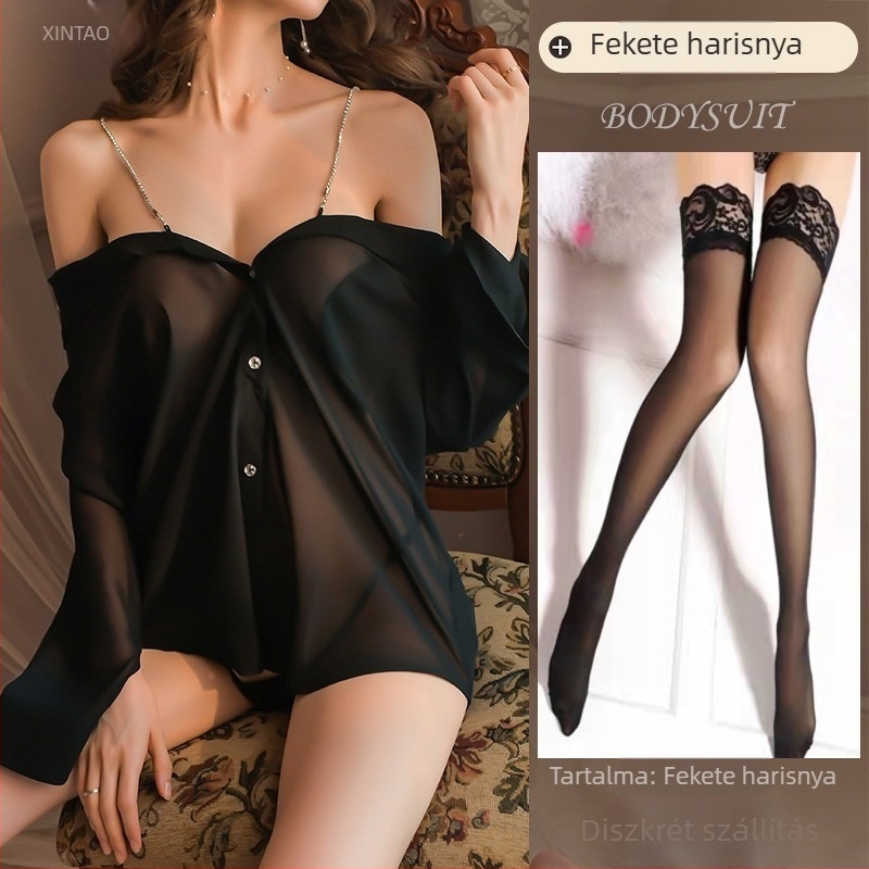Szexi női fehérnemű, pántos ruha, boyfriend-stílusú fehér ing, átlátszó pizsama szett, csábító és flörtölő