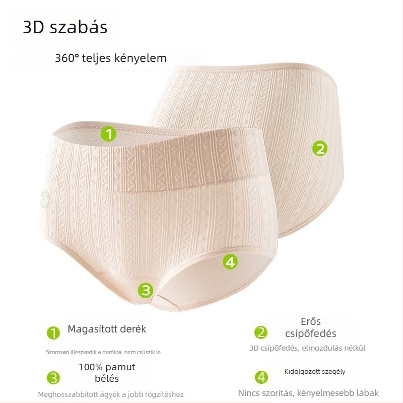 Női pamut alsó középmagas derekú, nagy méret, hosszított ágyékrész, antibakteriális, kényelmes és lélegző