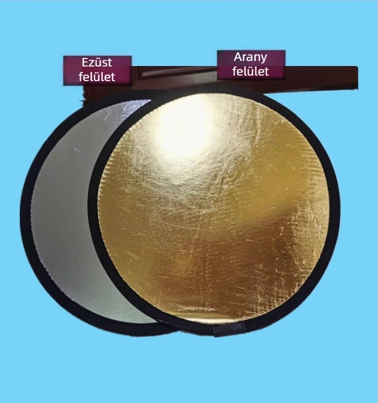 Öt-in-egy összecsukható reflektor fotózáshoz, méretek 60/80/110 cm, arany, ezüst, fehér, fekete, lágy fény diffúziós panellel.