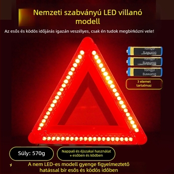 Autóvészhelyzeti háromszög reflektív állvánnyal, összecsukható tűzoltó készülékkel és éjszakai fényű biztonsági készlettel