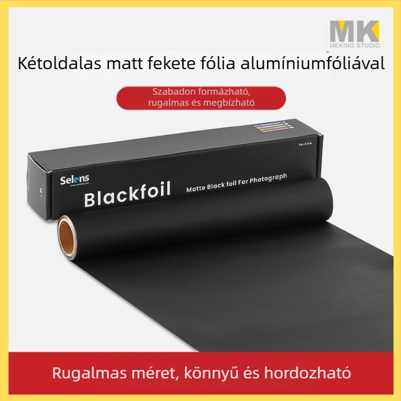 Fekete fotóháttér papír alumíniumfóliával, fényelnyelő szövettel a fény kontrolljáért