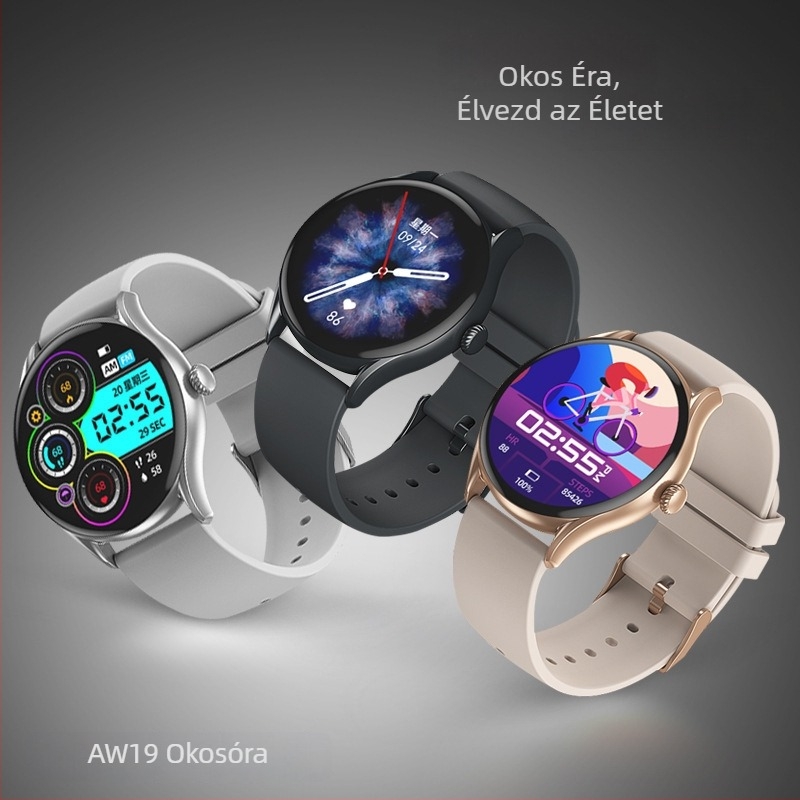 AW19 okosóra egészségkövetéssel, Bluetooth-hívásokkal, hosszú üzemidővel, szilikon szíjjal