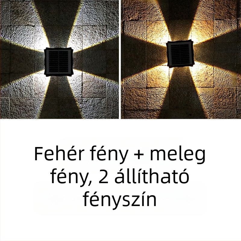 Napelemes kültéri falikar, vízálló, hangulatos dekoratív világítás teraszra, kertre és villa tájhoz