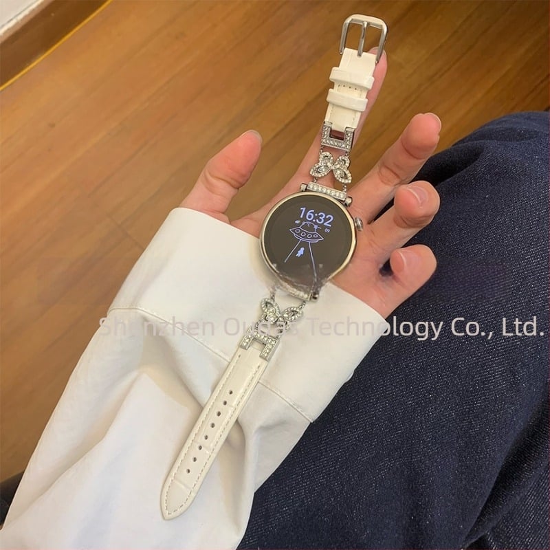 Huawei Watch GT szíj krokodil mintázatú, pillangó-diamant díszítés, 18/20/22 mm