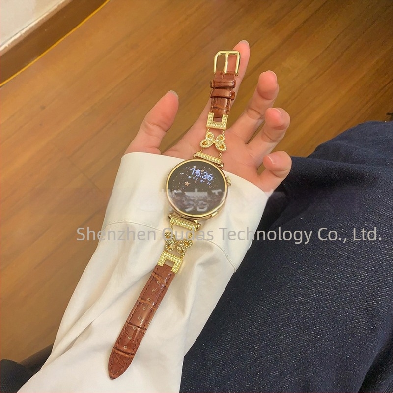 Huawei Watch GT szíj krokodil mintázatú, pillangó-diamant díszítés, 18/20/22 mm