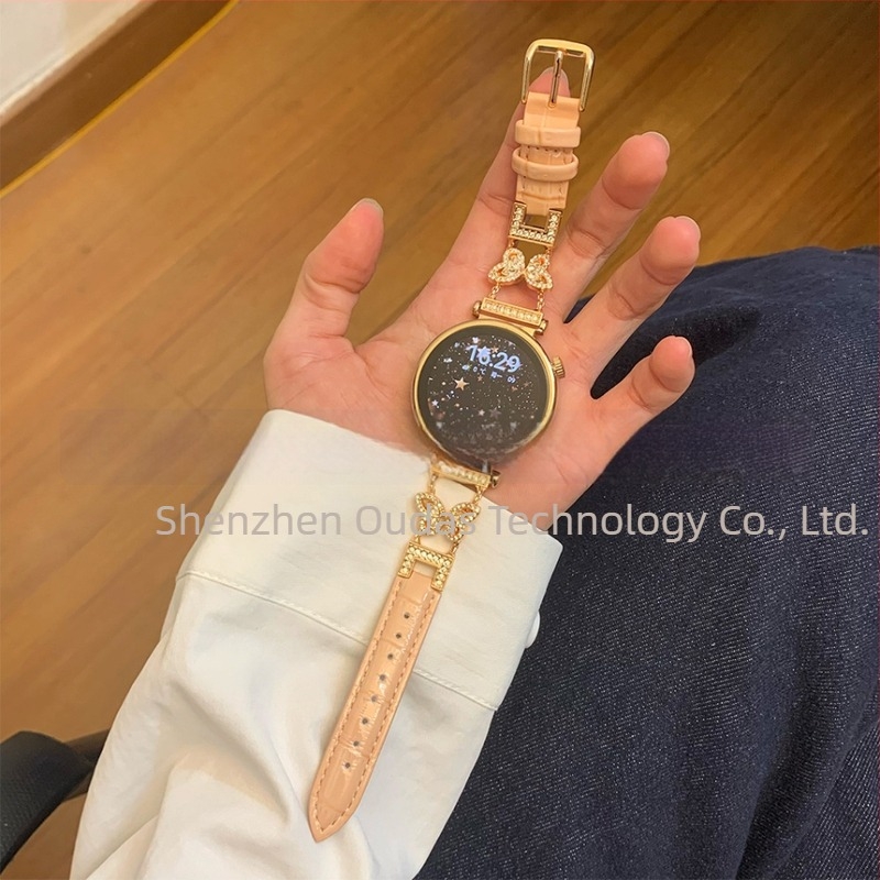 Huawei Watch GT szíj krokodil mintázatú, pillangó-diamant díszítés, 18/20/22 mm