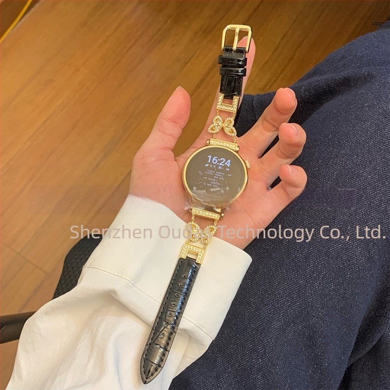 Huawei Watch GT szíj krokodil mintázatú, pillangó-diamant díszítés, 18/20/22 mm