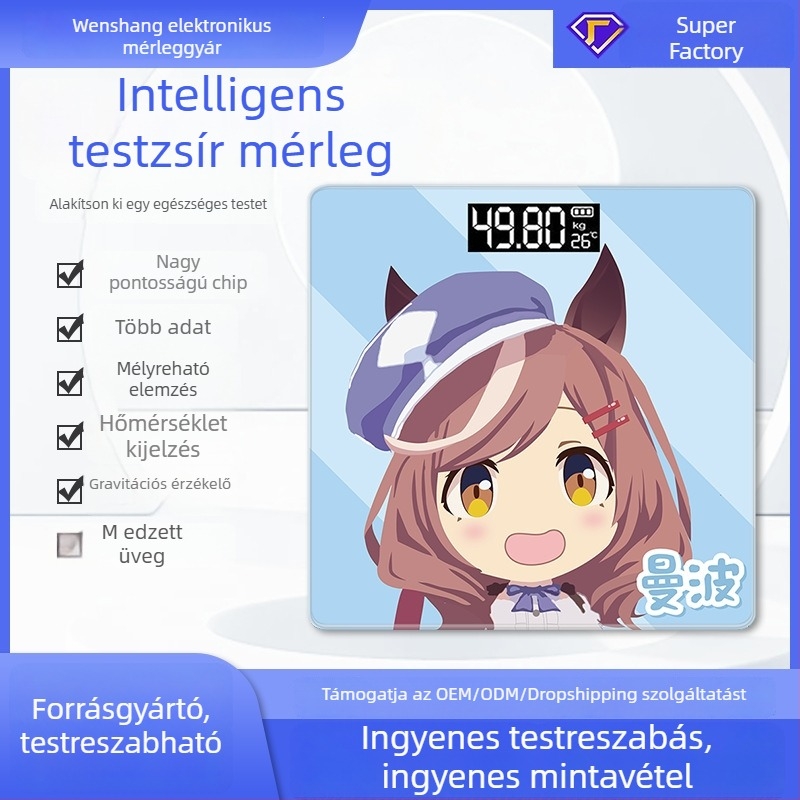 Kompakt Bluetooth-os testzsír- és testsúlymérleg, újratölthető, több stílusban