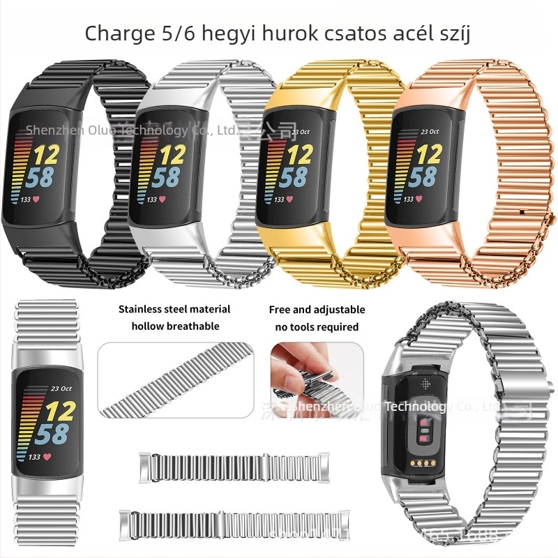 Rozsdamentes acél karkötő Fitbit Charge 5 és Charge 6-hoz Mountain Loop Slingshot csattal, 18 mm