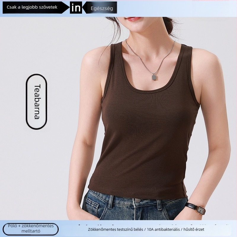 tavasz-nyári pamut-tencel keverék, lágy érintés, racerback, beépített half-Cup mellrész, szűk szabású topp rétegzéshez vagy önálló viselethez