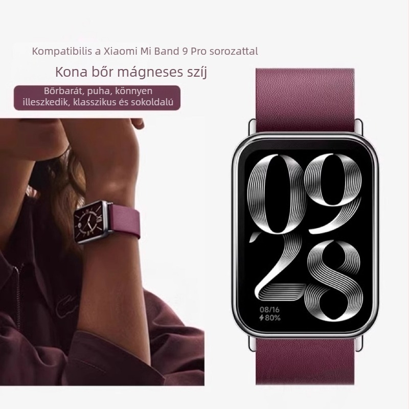 Kona bőr mágneses szíj Xiaomi Mi Band 9 Pro és 8 Pro, NFC, uniszex, sportos stílus