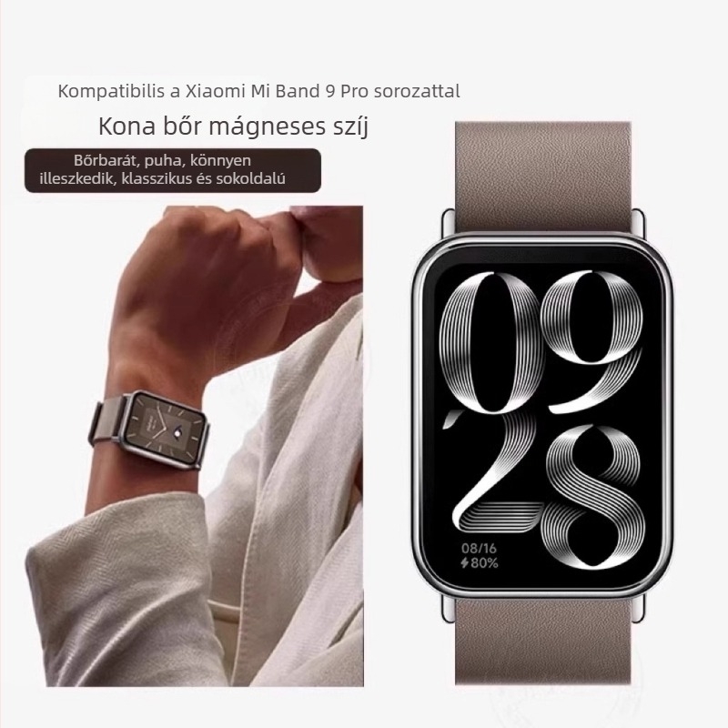 Kona bőr mágneses szíj Xiaomi Mi Band 9 Pro és 8 Pro, NFC, uniszex, sportos stílus