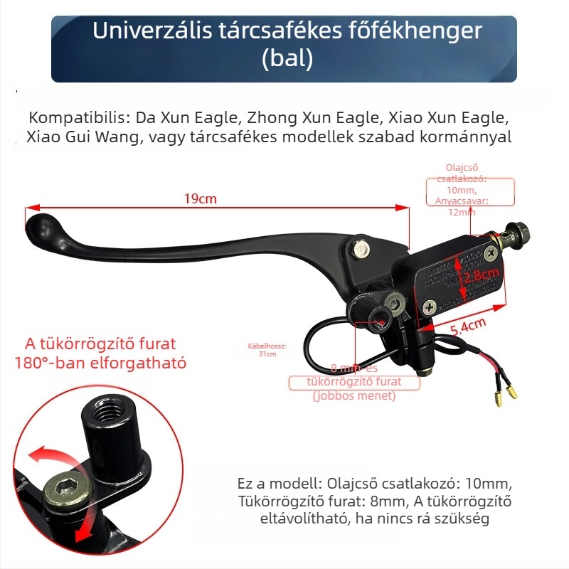 Elektromos motorkerékpár tárcsafék pumpa – univerzális módosítás, 8 mm-es tömlőcsatlakozó, 10 mm-es alumíniumötvözet, érzékeny kioldó kapcsoló