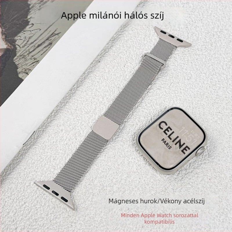 Vékony Milanese mágneses csuklópánt Apple Watchhoz – kompatibilis az 1–11, Ultra 1–3 és SE 3 sorozatokkal